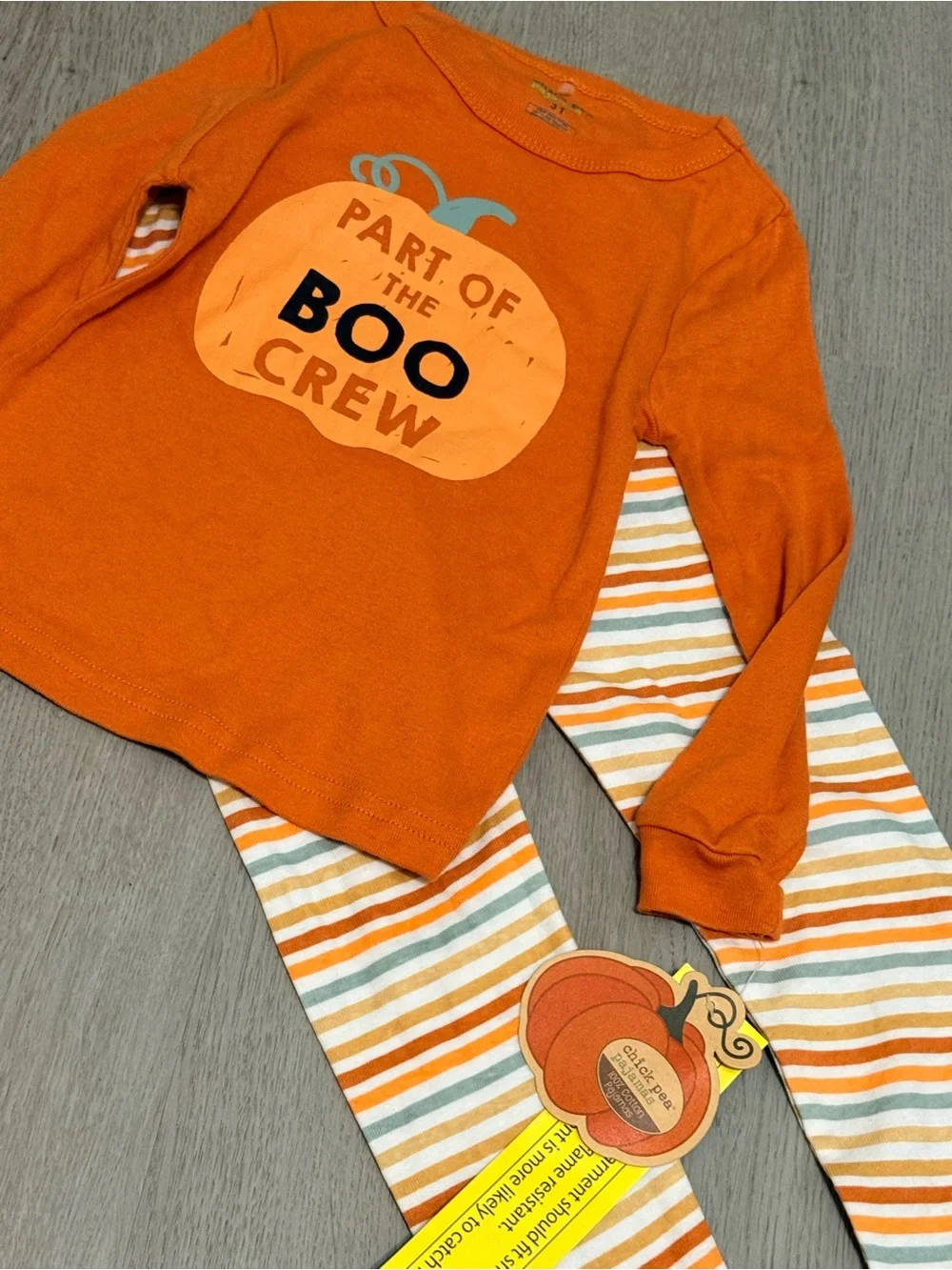 chick pea Orange Halloween 'Boo Crew' Pajama Set with Striped Leggings